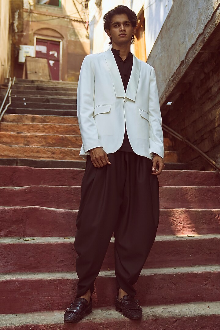 Black Suiting Cowl Pant by Dash and Dot Men at Pernia's Pop Up Shop