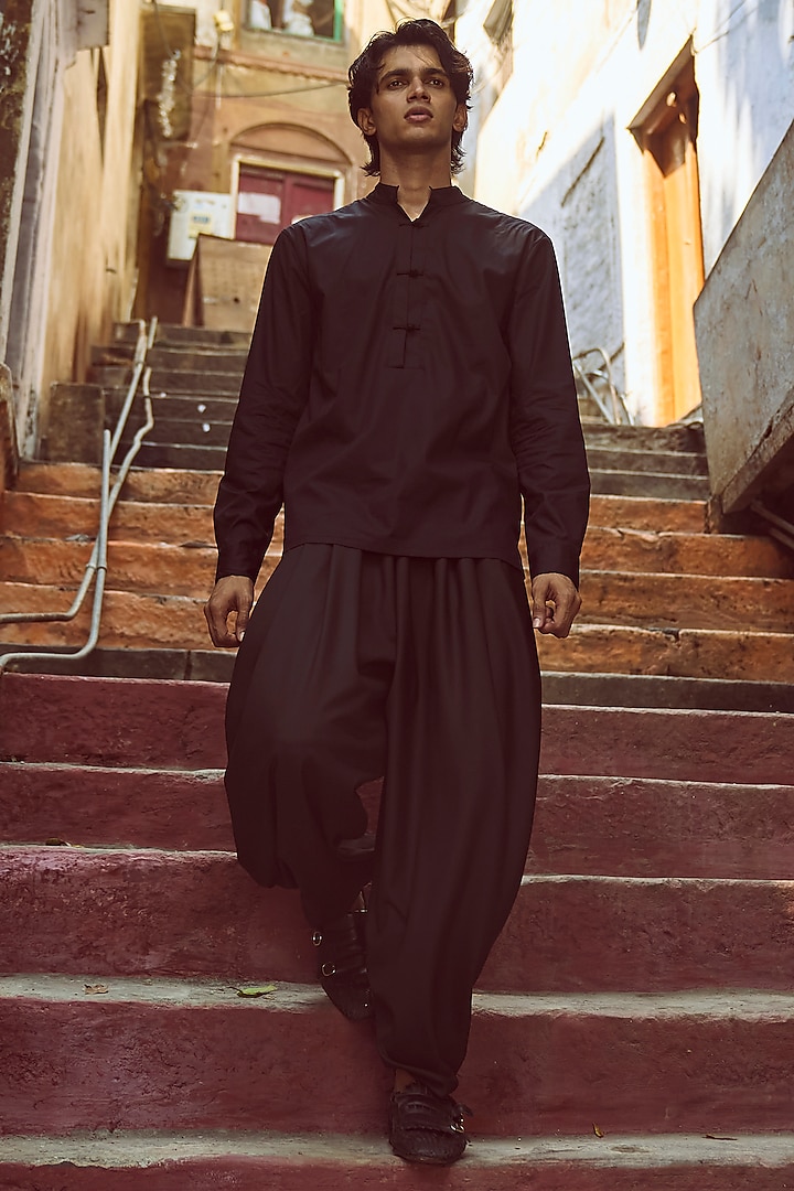 Black Cotton Poplin & Suiting Co-Ord Set by Dash and Dot Men