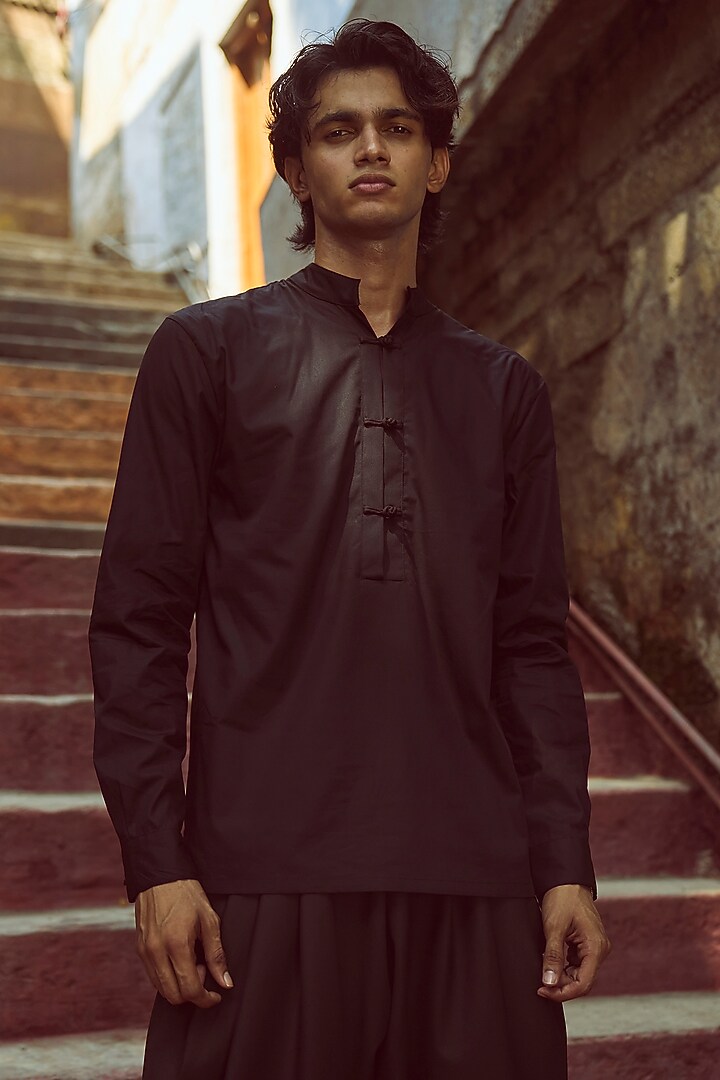 Black Cotton Poplin & Suiting Co-Ord Set by Dash and Dot Men at Pernia's Pop Up Shop