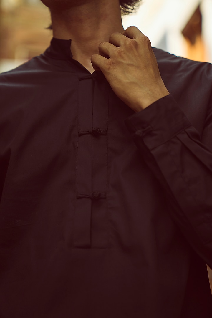 Black Cotton Poplin & Suiting Co-Ord Set by Dash and Dot Men at Pernia's Pop Up Shop