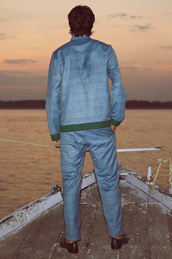 Blue & Green Textured Slub Summer Shirt by Dash and Dot Men at Pernia's Pop Up Shop