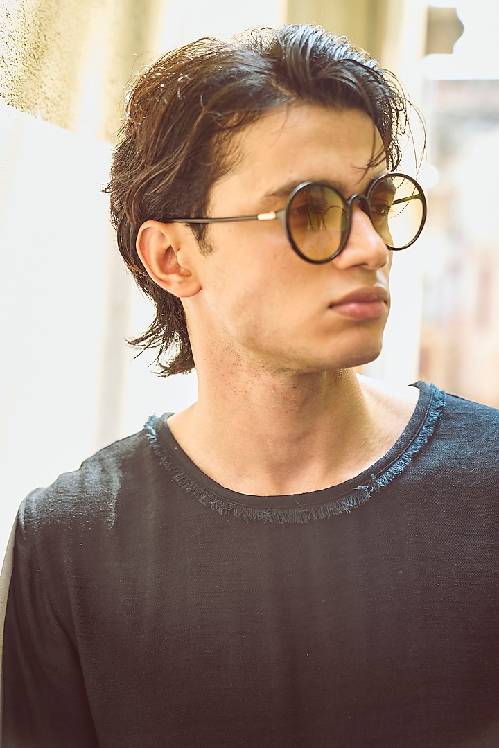 Black Textured Slub Asymmetrical T-Shirt by Dash and Dot Men at Pernia's Pop Up Shop