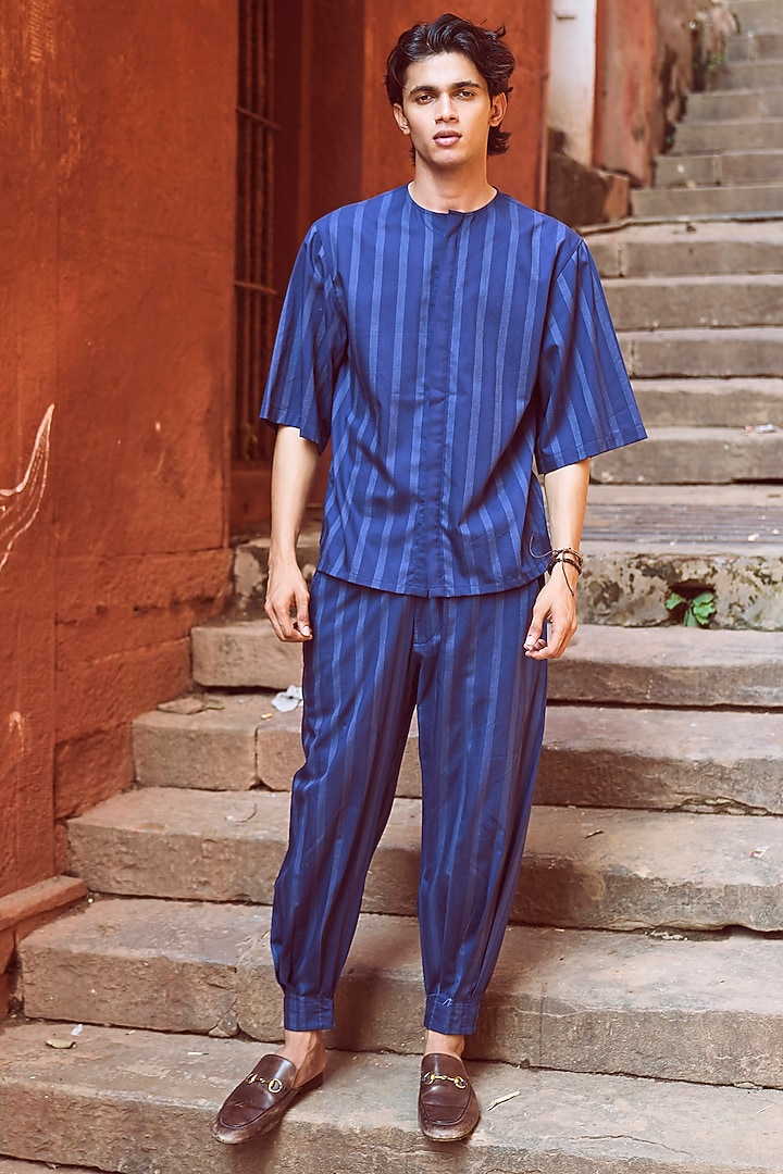 Navy Cotton Striped Summer Shirt by Dash and Dot Men at Pernia's Pop Up Shop