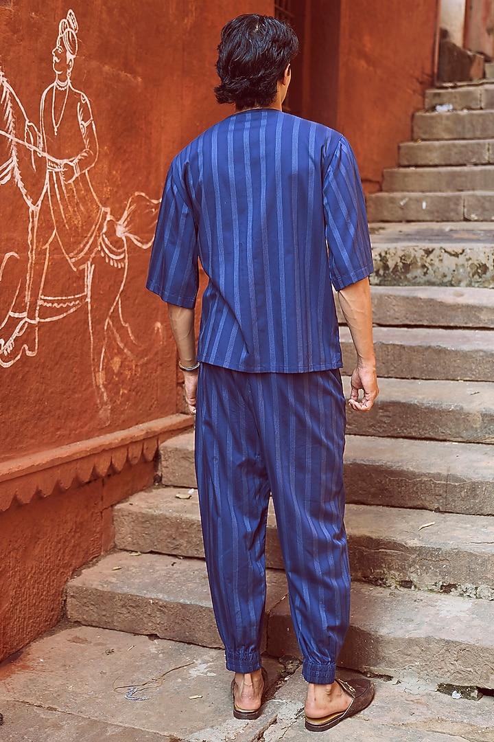 Navy Cotton Striped Pants by Dash and Dot Men at Pernia's Pop Up Shop