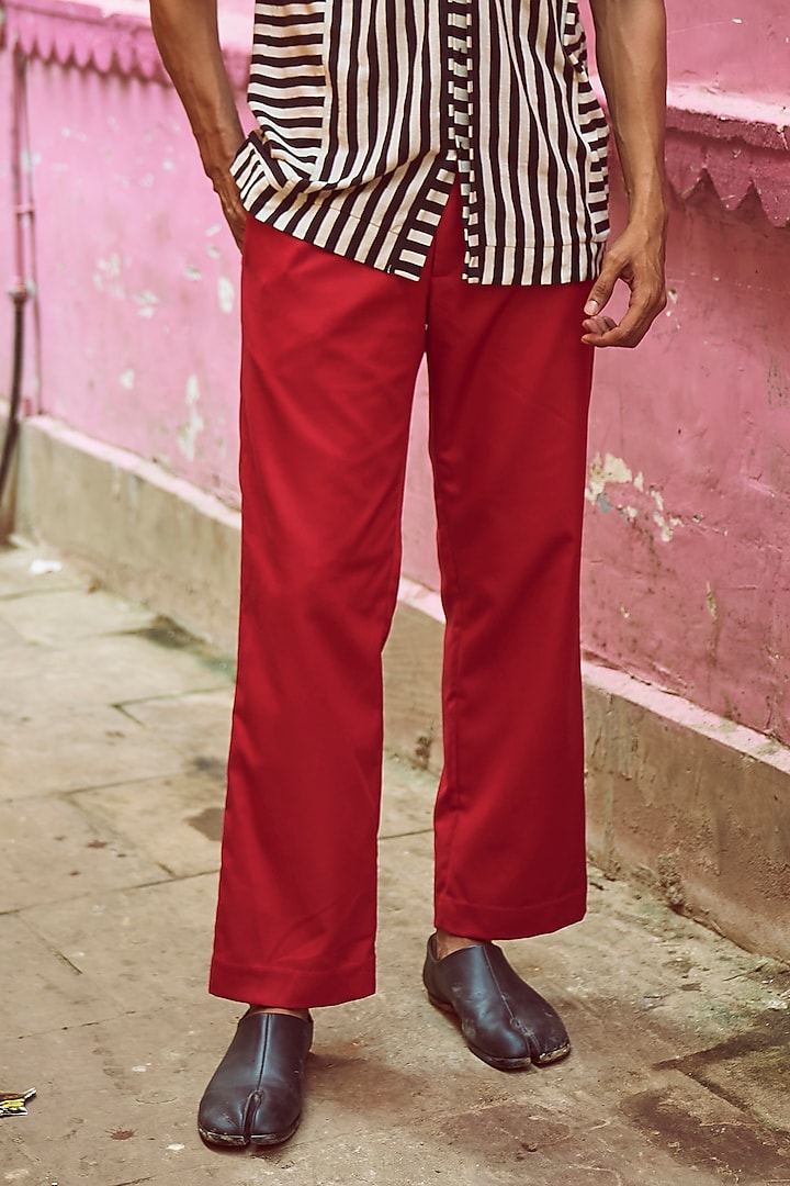 Red Polyester & Viscose Pant by Dash and Dot Men