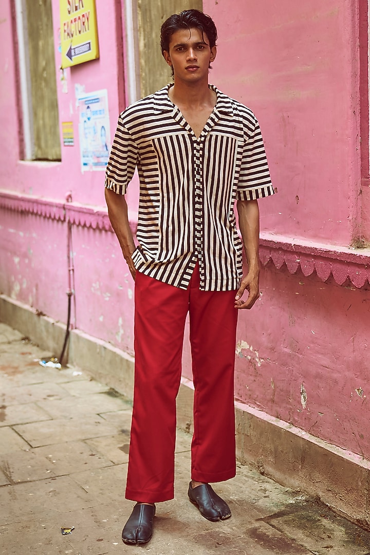 Red Polyester & Viscose Pants by Dash and Dot Men at Pernia's Pop Up Shop