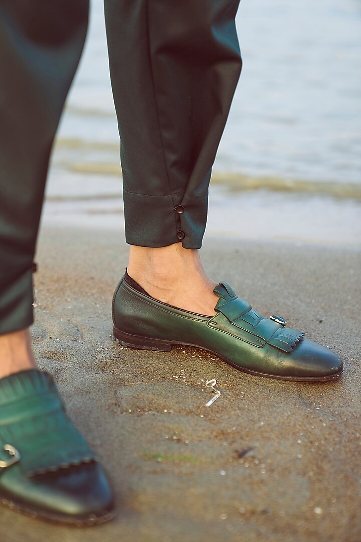 Forest Green Polyester & Viscose Cuff Pants by Dash and Dot Men at Pernia's Pop Up Shop