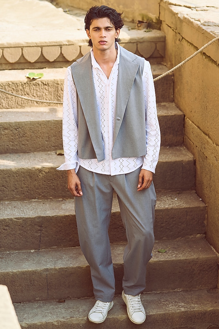 Grey Suiting Boxy Waistcoat by Dash and Dot Men at Pernia's Pop Up Shop