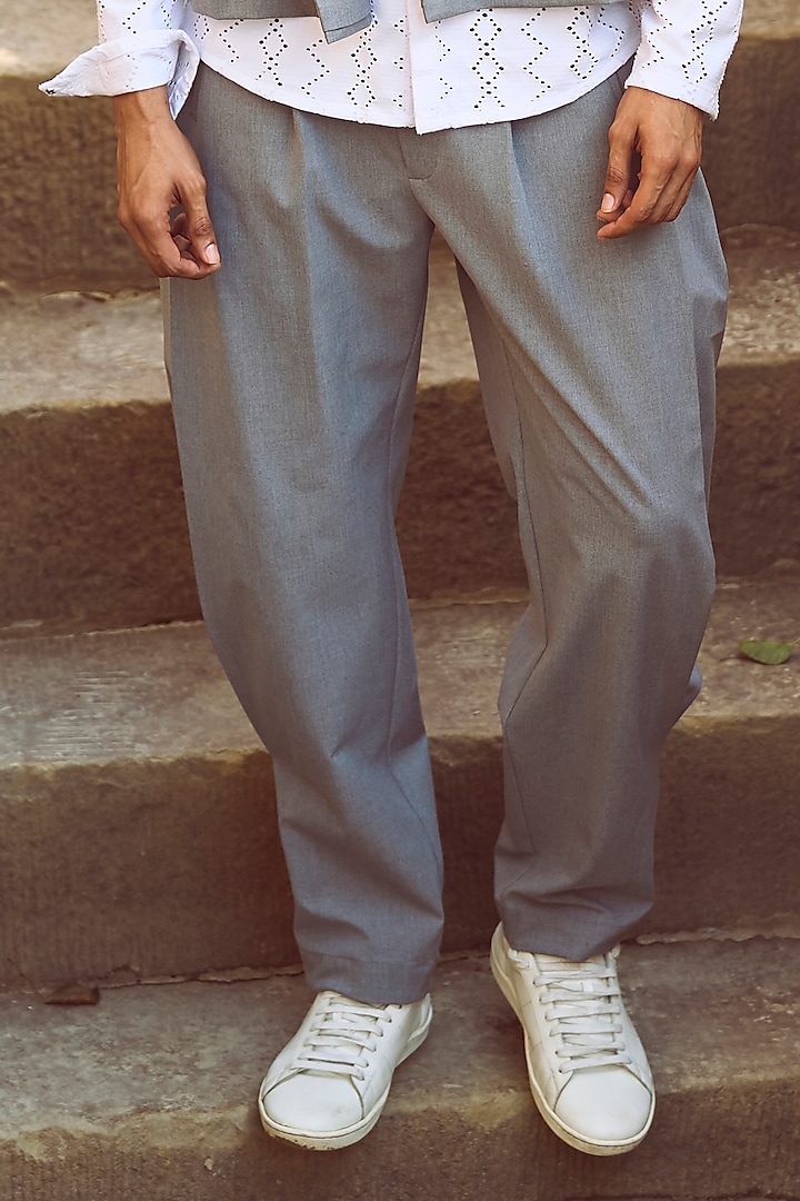 Grey Suiting Box Pleated Pant by Dash and Dot Men