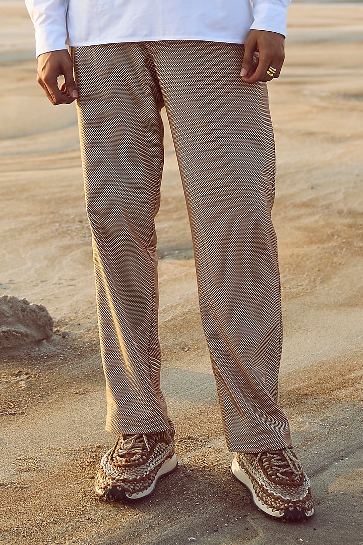 Beige Polyester & Viscose Pant by Dash and Dot Men