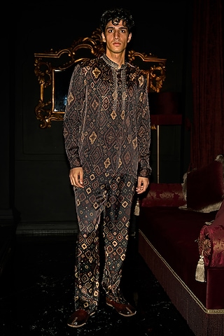 Multi-Colored Organic Viscose Ikat Printed Shirt by Dash and Dot Men
