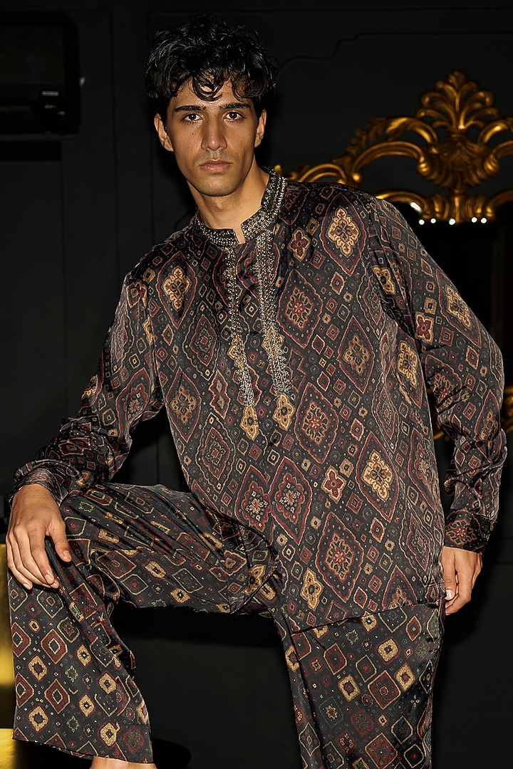 Multi-Colored Organic Viscose Ikat Printed Party Wear Shirt by Dash and Dot Men at Pernia's Pop Up Shop