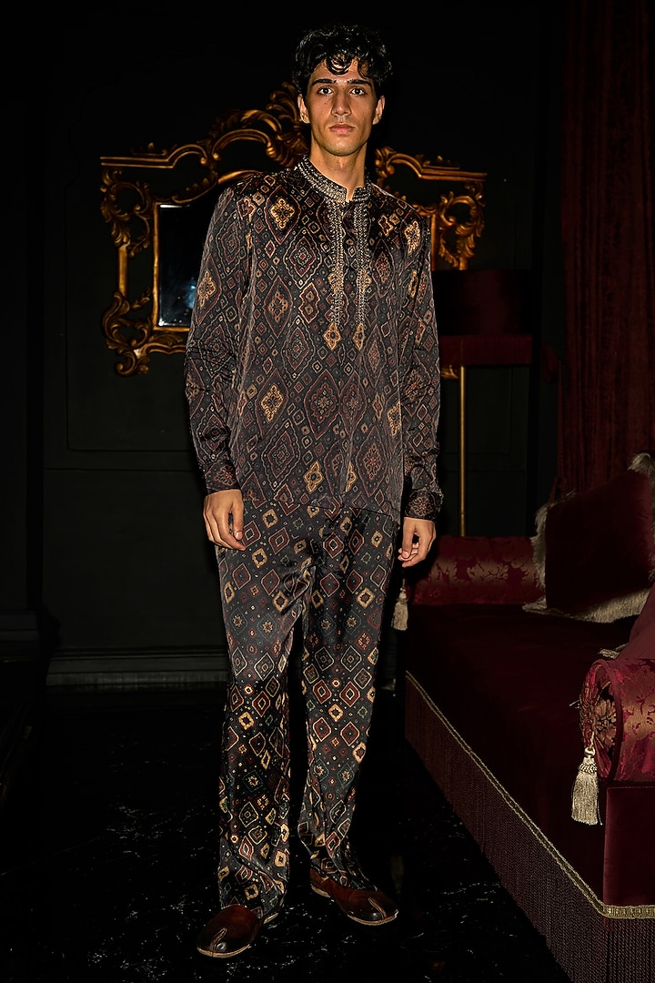 Multi-Colored Organic Viscose Ikat Printed Pants by Dash and Dot Men at Pernia's Pop Up Shop