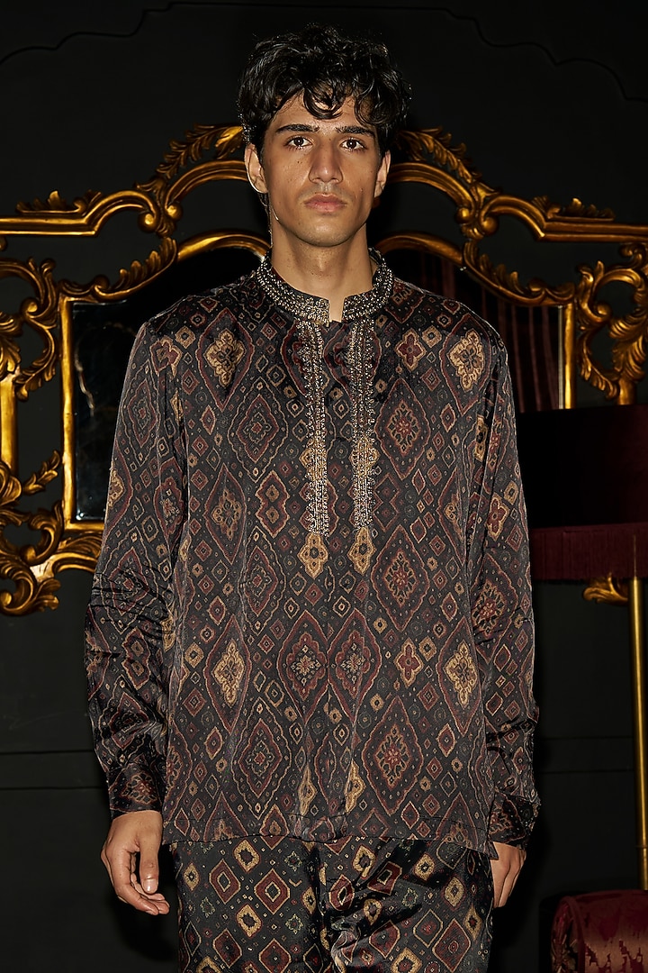 Multi-Colored Organic Viscose Ikat Printed Pant Set by Dash and Dot Men at Pernia's Pop Up Shop