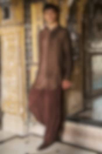 Chocolate Brown Organic Viscose Pintuck Party Wear Shirt by Dash and Dot Men at Pernia's Pop Up Shop