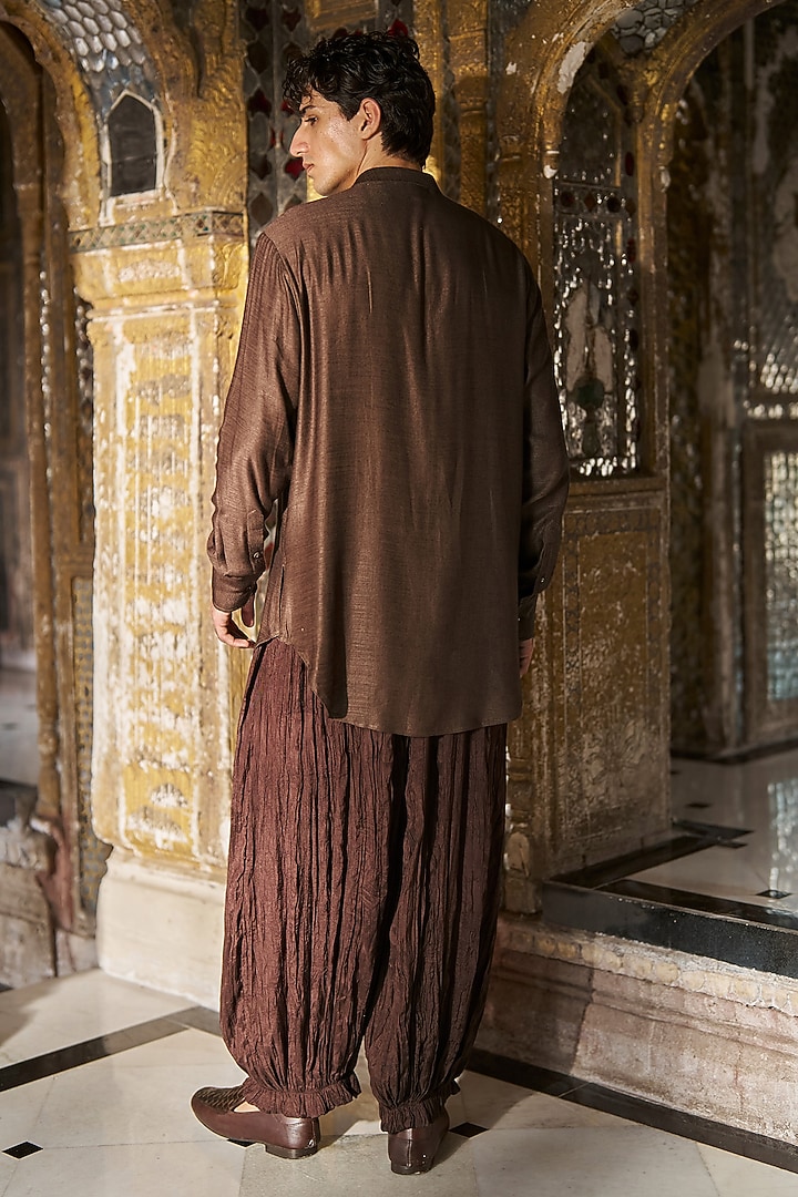 Chocolate Brown Organic Viscose Pintuck Party Wear Shirt by Dash and Dot Men at Pernia's Pop Up Shop