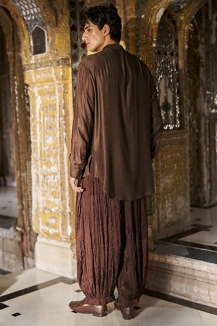 Chocolate Brown Organic Viscose Crinkle Pant Set by Dash and Dot Men at Pernia's Pop Up Shop