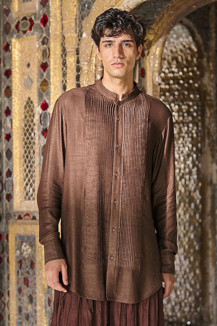 Chocolate Brown Organic Viscose Crinkle Pant Set by Dash and Dot Men at Pernia's Pop Up Shop