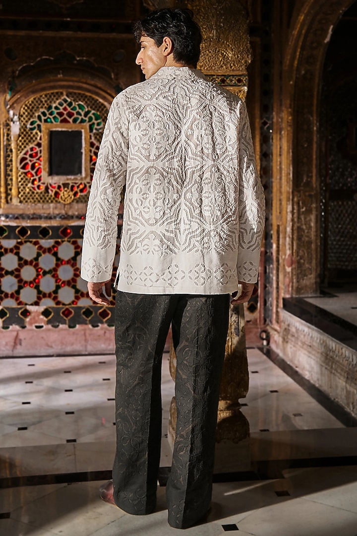 Black Jacquard Cutwork Applique Pant Set by Dash and Dot Men at Pernia's Pop Up Shop