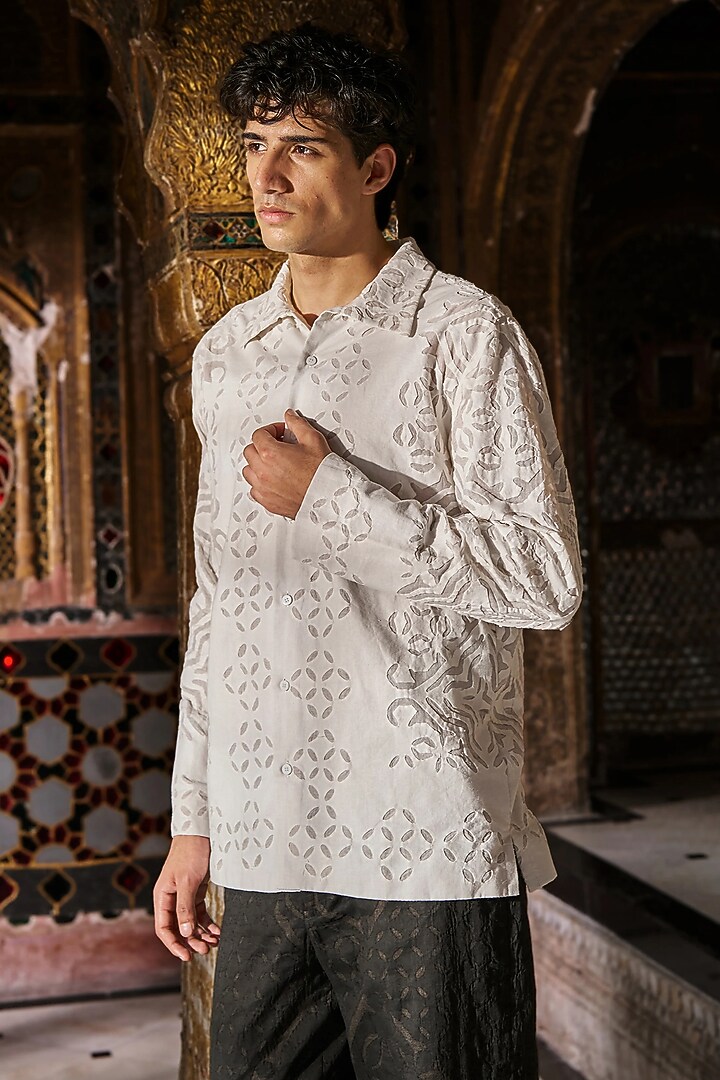 Black Jacquard Cutwork Applique Pant Set by Dash and Dot Men at Pernia's Pop Up Shop