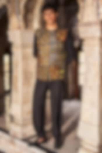 Multi-Colored Polyester & Viscose Spandex Embroidered Bundi Jacket by Dash and Dot Men at Pernia's Pop Up Shop