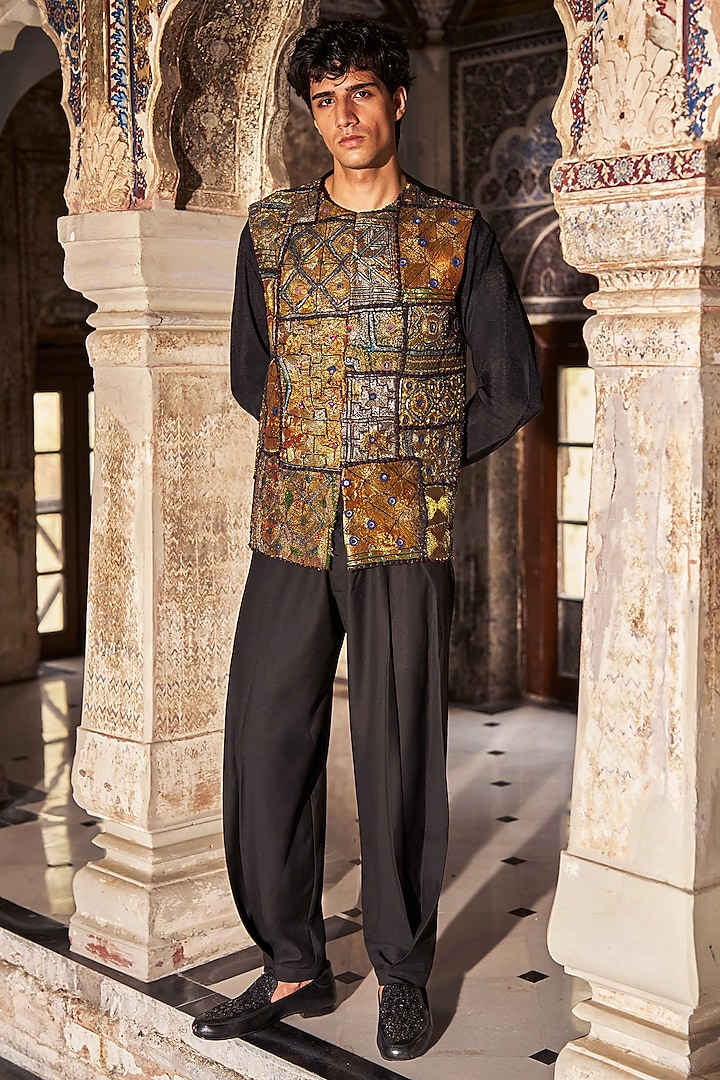 Multi-Colored Polyester & Viscose Spandex Embroidered Bundi Jacket by Dash and Dot Men at Pernia's Pop Up Shop