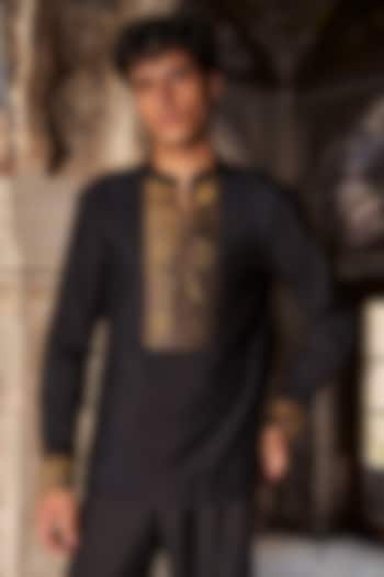 Black Bemberg Benaras Weave Summer Shirt by Dash and Dot Men at Pernia's Pop Up Shop