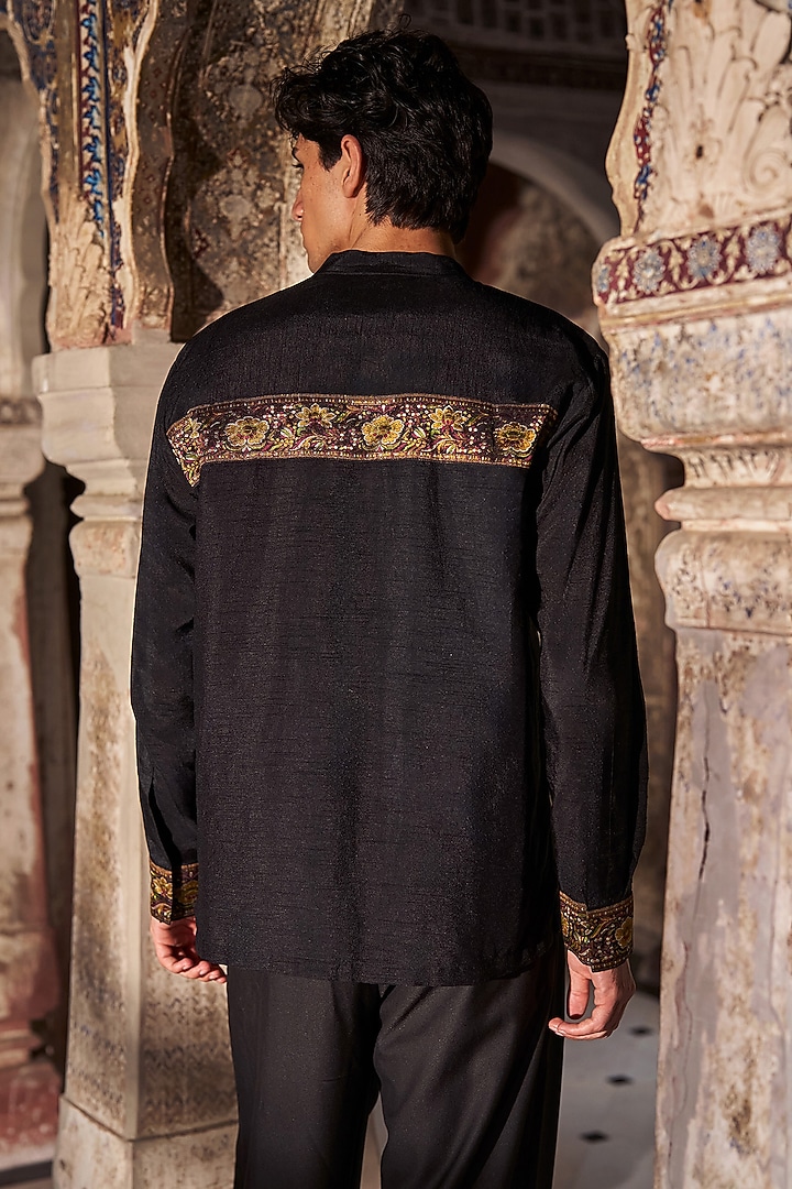 Black Bemberg Benaras Weave Summer Shirt by Dash and Dot Men at Pernia's Pop Up Shop