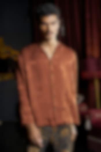 Rust Brown Textured Jacquard Party Wear Shirt by Dash and Dot Men at Pernia's Pop Up Shop
