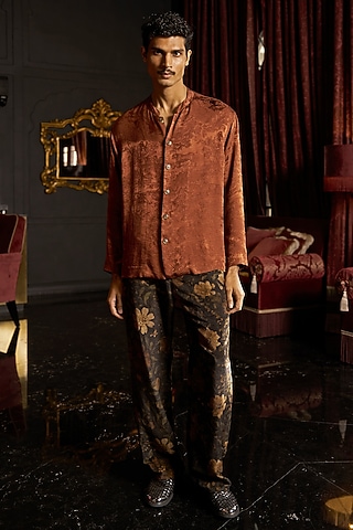 Multi-Colored Velvet Floral Brush Printed Pants by Dash and Dot Men