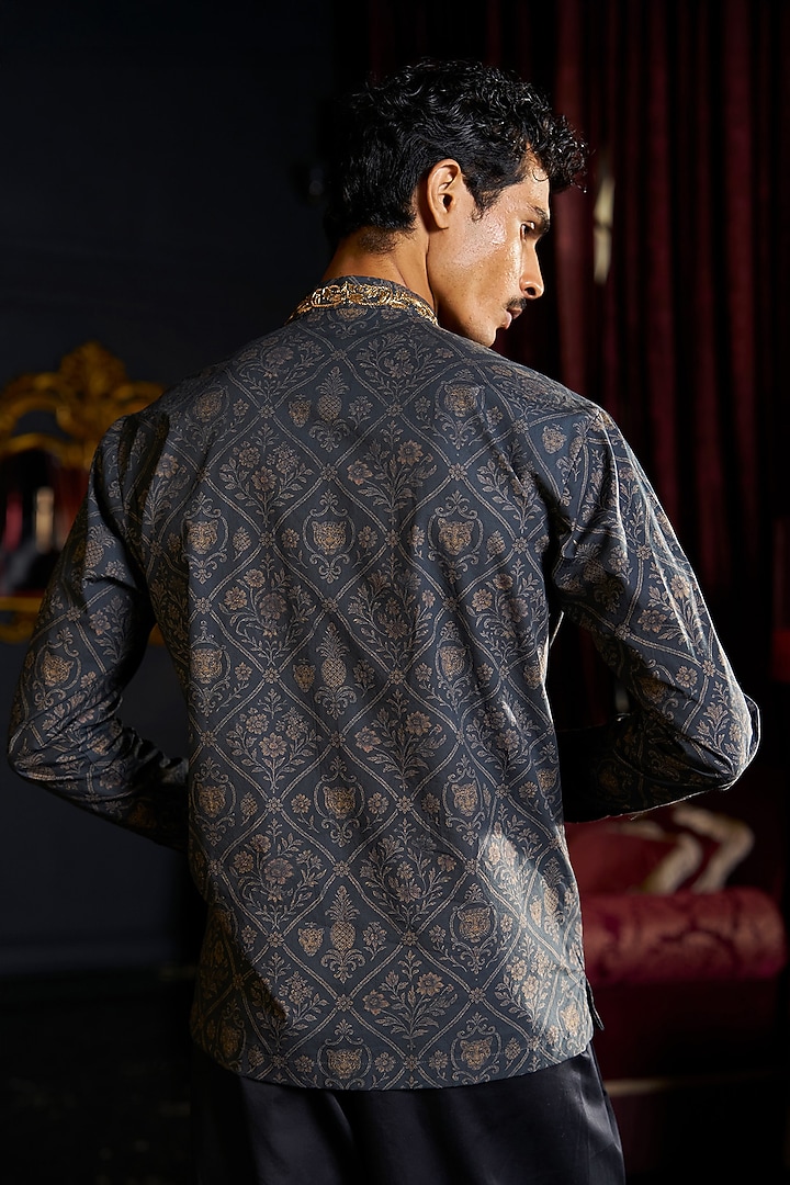 State Blue Organic Cotton Zardosi Embroidered Summer Shirt by Dash and Dot Men at Pernia's Pop Up Shop