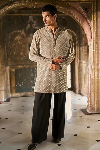 Black Polyester & Viscose Spandex Pleated Wide-Leg Pants by Dash and Dot Men