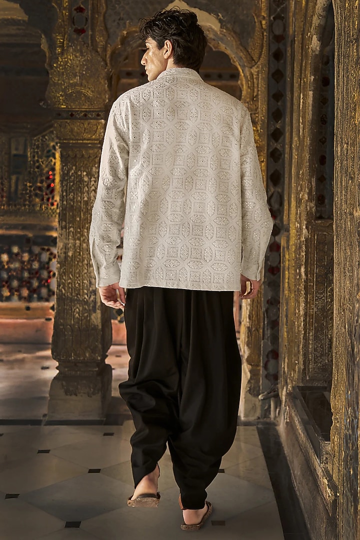 Ivory Organic Cotton Chikan Party Wear Shirt by Dash and Dot Men at Pernia's Pop Up Shop