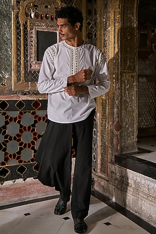 Black Polyester & Viscose Spandex Asymmetrical Pants by Dash and Dot Men