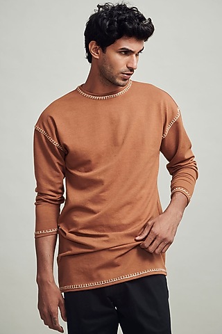 Burnt Orange Polyester T-Shirt by Dash and Dot Men