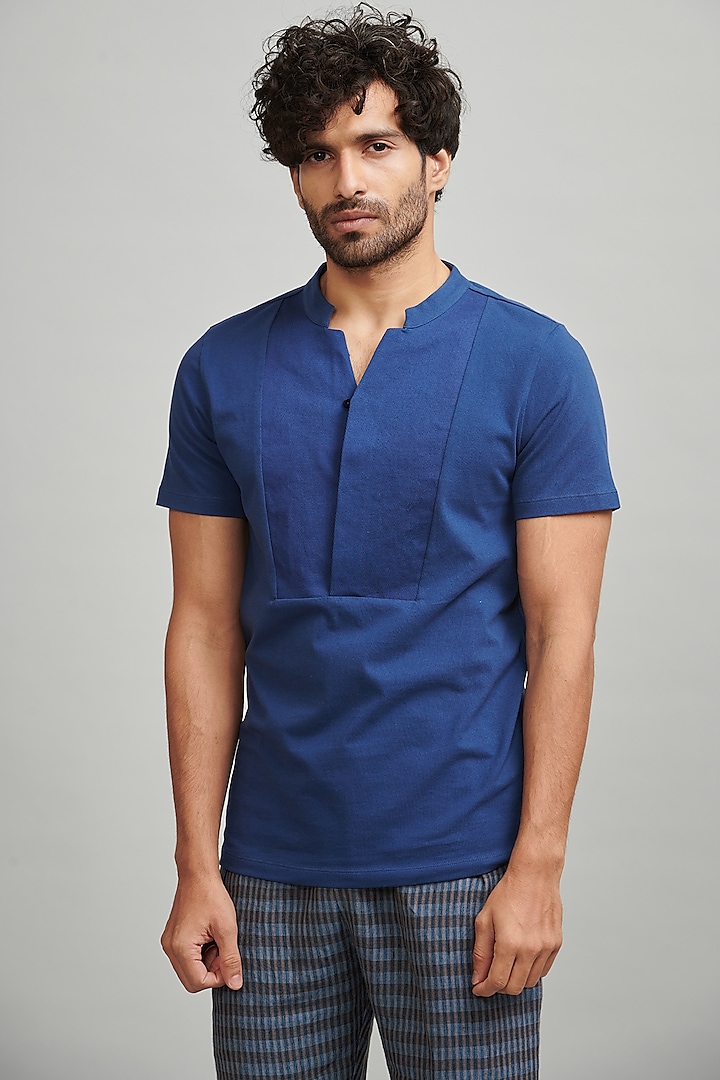 Blue Cotton Polo T-Shirt by Dash and Dot Men