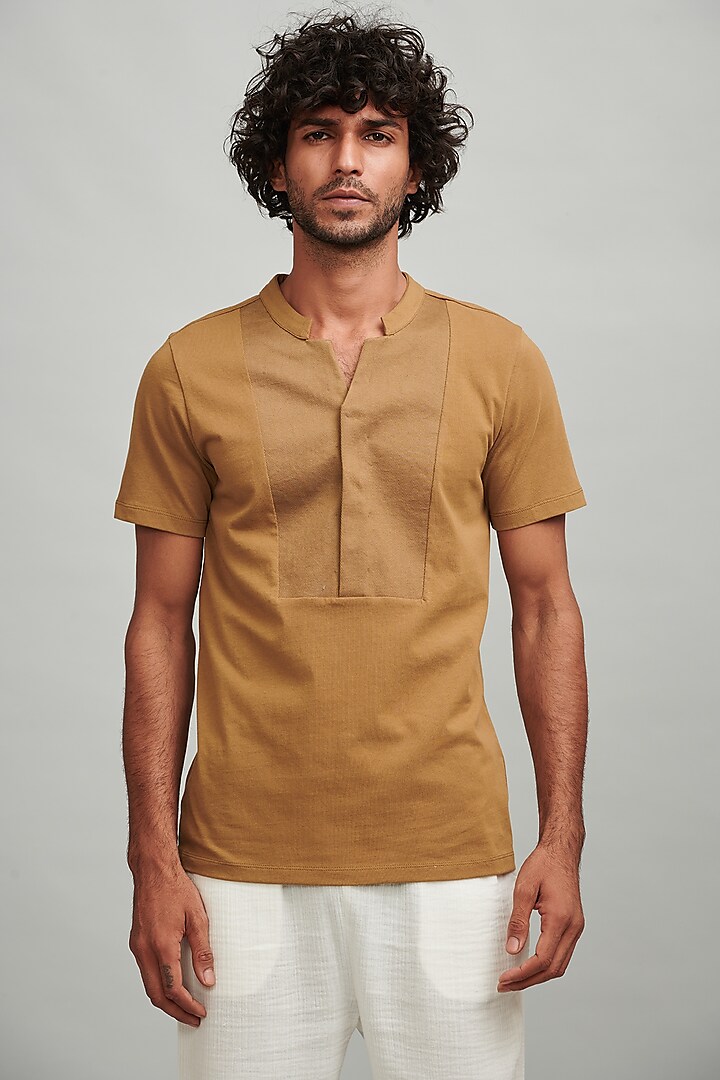 Khaki Cotton Polo T-Shirt by Dash and Dot Men