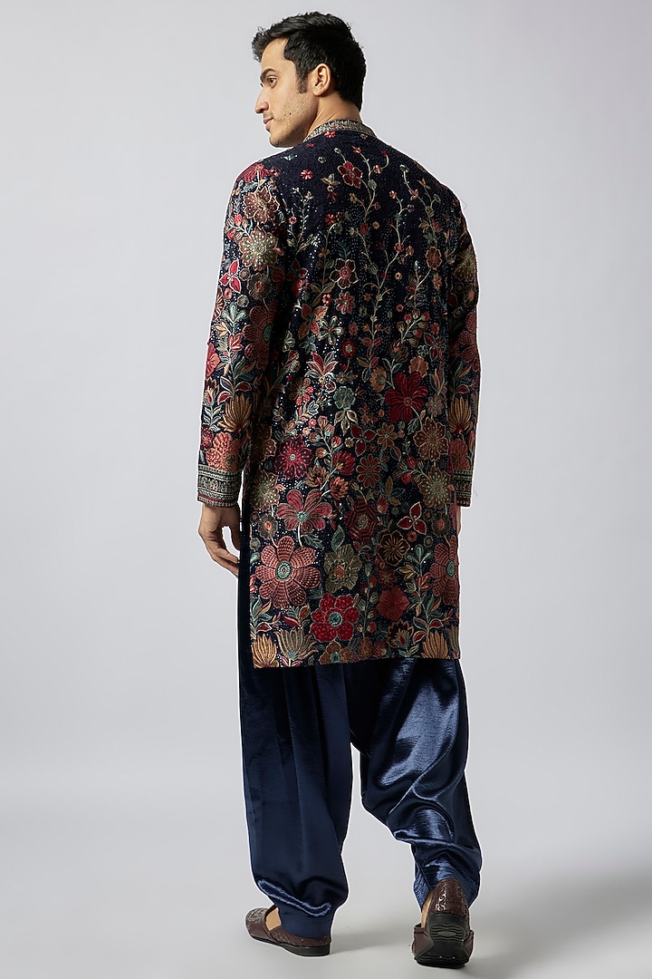 Midnight Blue Georgette Floral Printed Kurta Set by Dapper & Dare at Pernia's Pop Up Shop