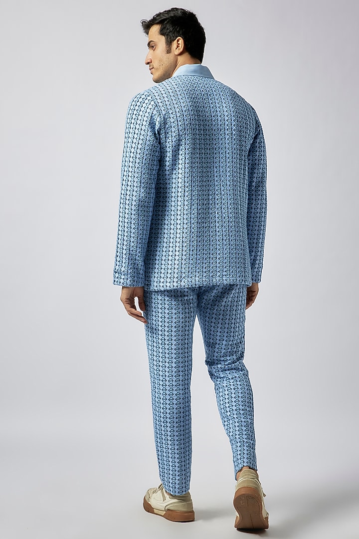 Powder Blue Cotton Net Kora Co-Ord Set by Dapper & Dare at Pernia's Pop Up Shop