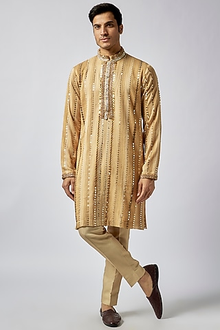 Gold Georgette Lucknowi Mirror Work Kurta Set by Dapper & Dare