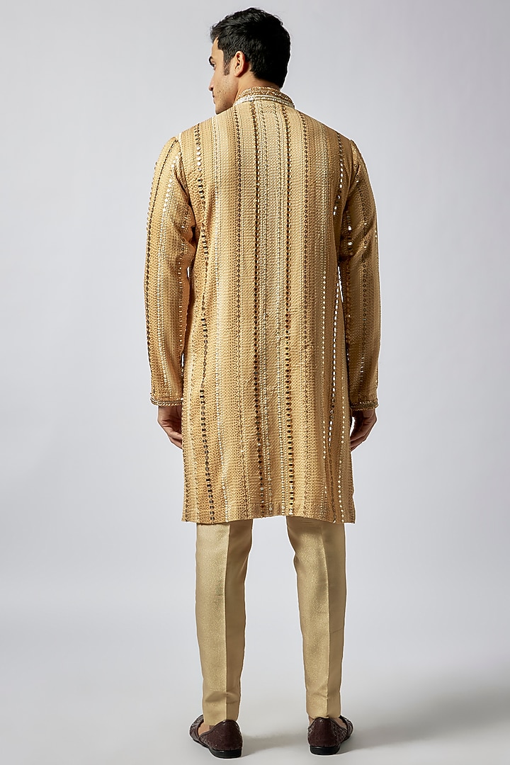 Gold Georgette Lucknowi Mirror Work Kurta Set by Dapper & Dare at Pernia's Pop Up Shop