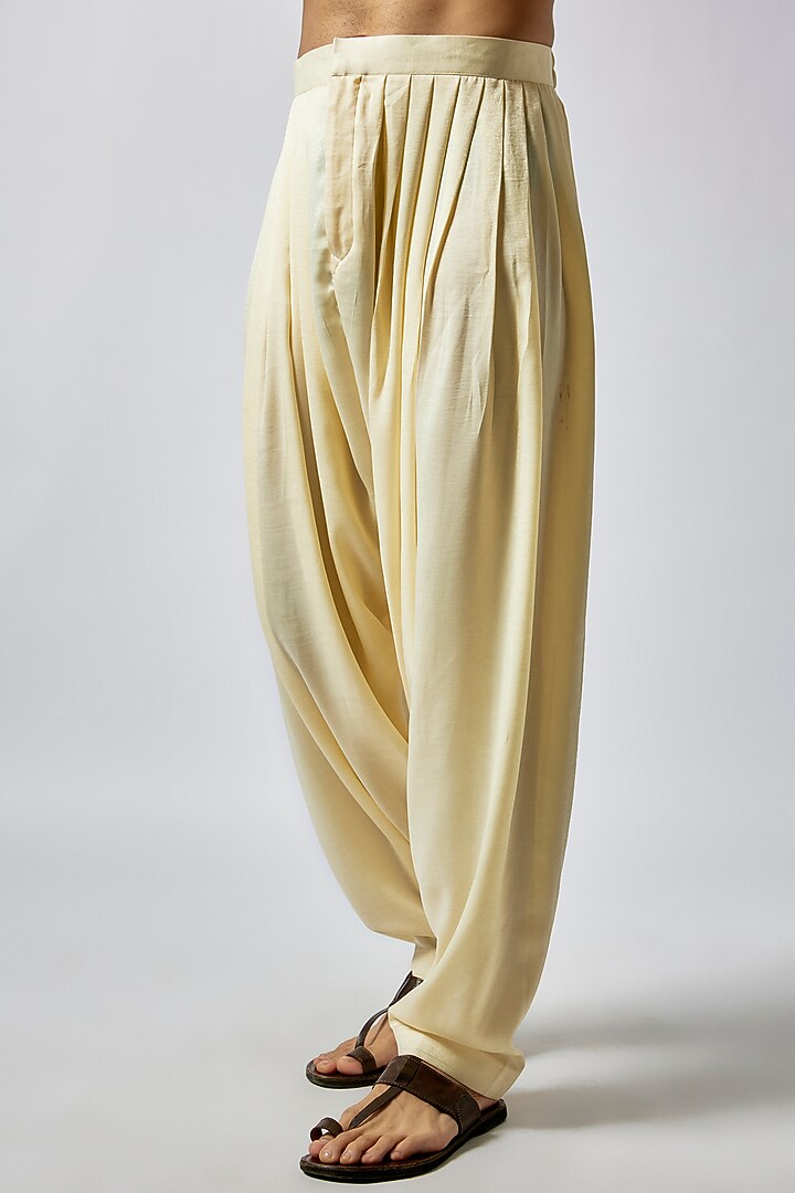 Yellow Sandwash Satin Hand Embroidered Kurta Set by Dapper & Dare at Pernia's Pop Up Shop