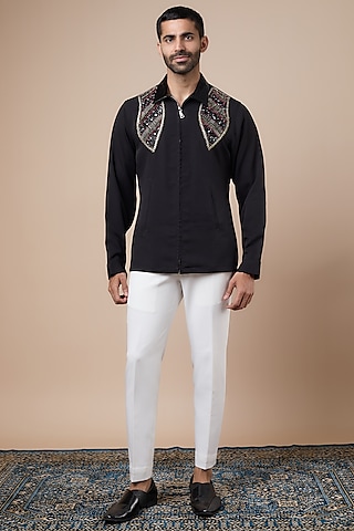 Black Banana Crepe Crystal Embellished Shirt by Dapper & Dare
