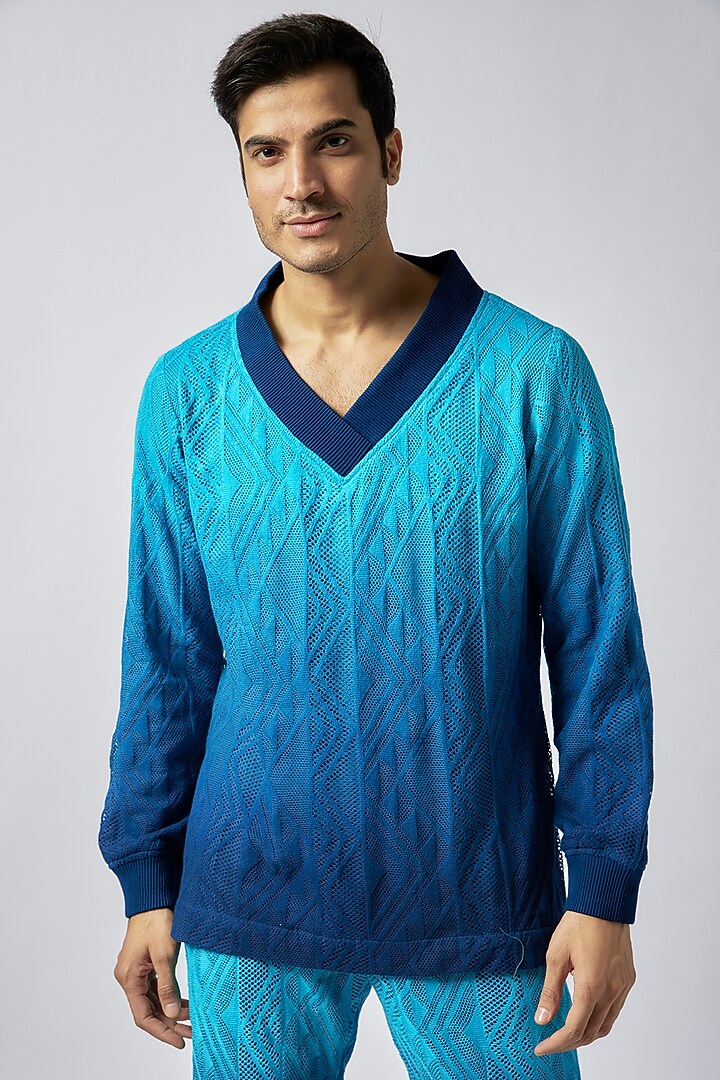 Blue Cotton Net Kora Co-Ord Set by Dapper & Dare at Pernia's Pop Up Shop