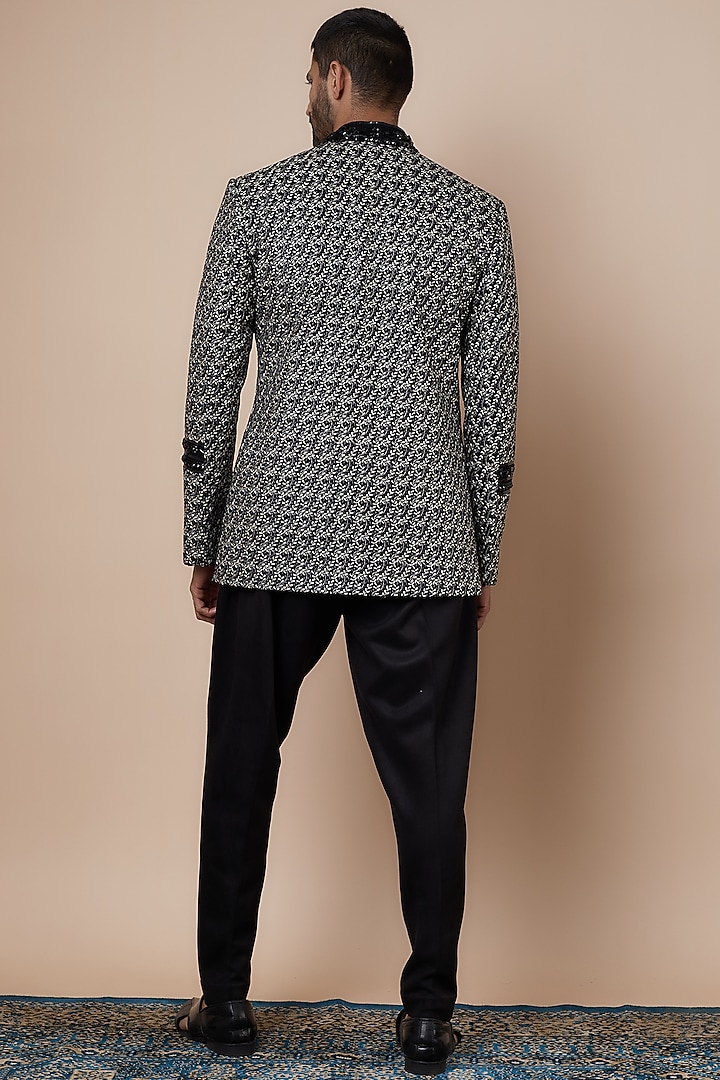 Black Georgette Swarovski Embellished Jacket Set by Dapper & Dare at Pernia's Pop Up Shop