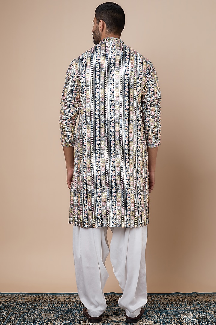 Multi-Colored Georgette Mirror Embroidered Kurta Set by Dapper & Dare at Pernia's Pop Up Shop
