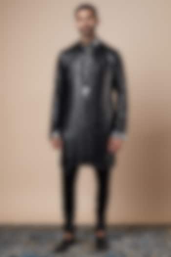 Black Georgette Sequins Embroidered Kurta Set by Dapper & Dare at Pernia's Pop Up Shop