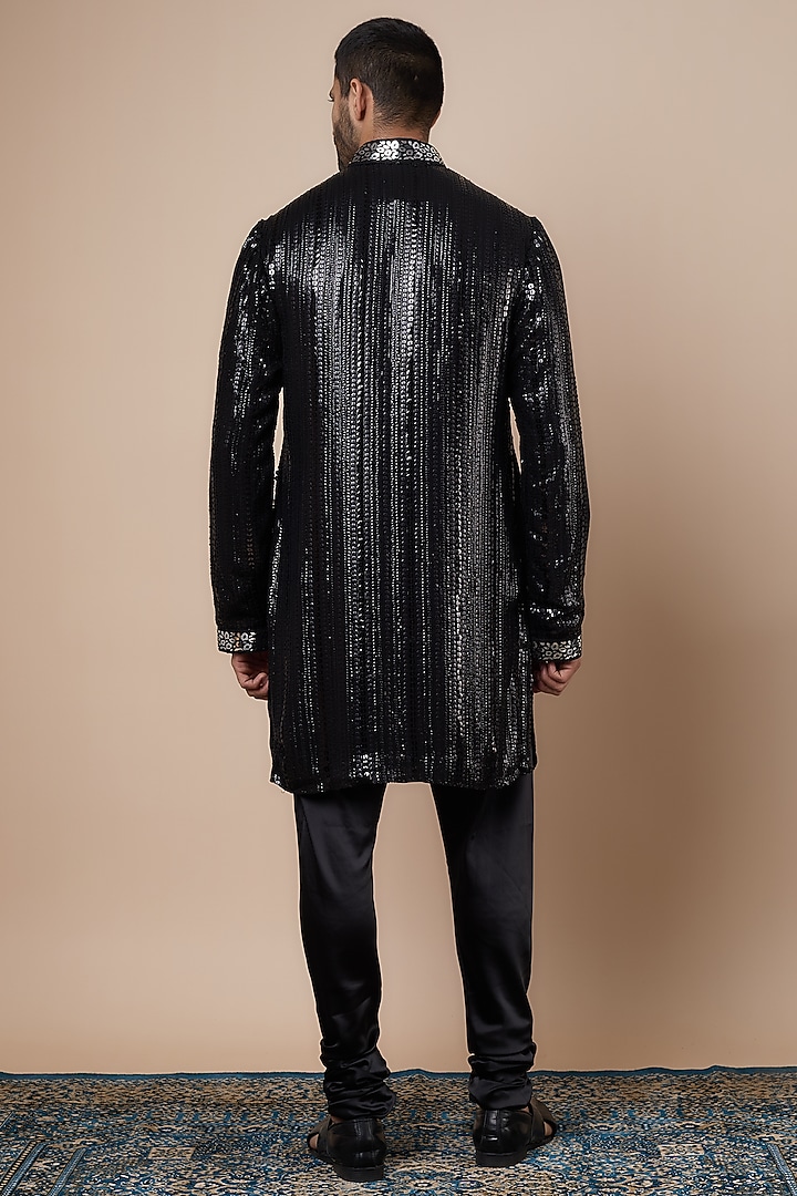 Black Georgette Sequins Embroidered Kurta Set by Dapper & Dare at Pernia's Pop Up Shop