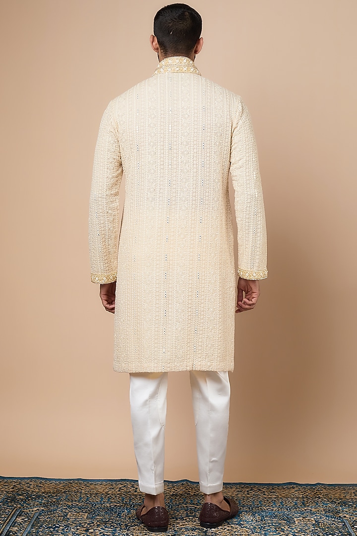 Ivory Georgette Sequins Embroidered Kurta Set by Dapper & Dare at Pernia's Pop Up Shop