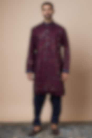 Maroon Georgette Floral Embroidered Kurta Set by Dapper & Dare
